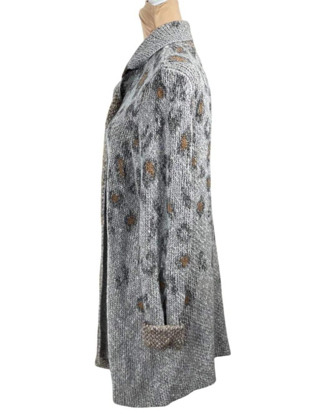 New Est. 1946 Jacket Sweater Cardigan Size 18/20 Animal Print Grey Tan Open Fron - Picture 2 of 8
